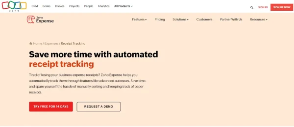 Zoho Expense receipt tracking