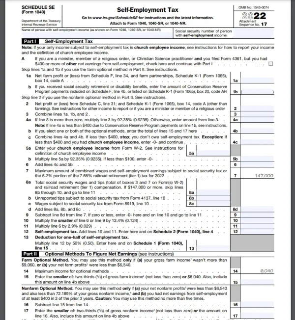 2022’s Schedule SE, the IRS