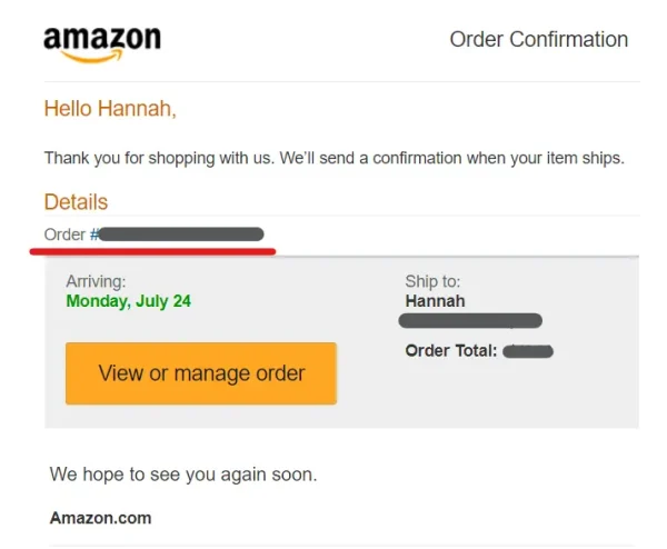 Click the order number under Details
