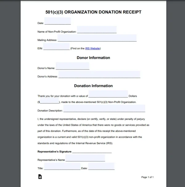 eForms Donation Receipt Template