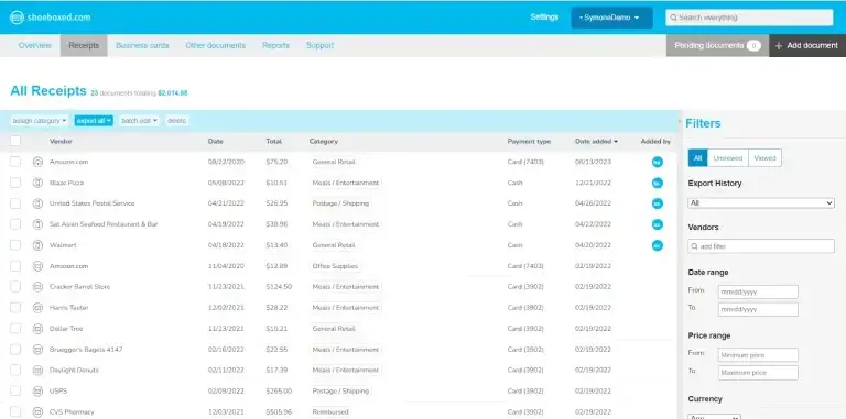 Easily organize receipts electronically with Shoeboxed.
