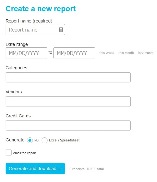 shoeboxed create a new report