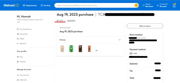 Click print to get a paper copy of your receipt