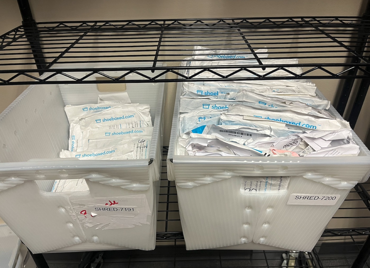 Scanned Magic Envelopes in the shred bins at our Durham office.