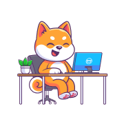 Shoeboxed mascot, sitting at a desk, using the best app for small businesses with high volume of receipts