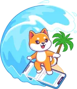 Shoeboxed mascot, surfing on a mobile device