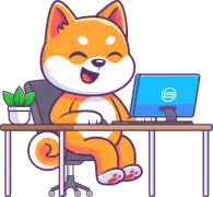 Shoeboxed mascot, sitting at a desk, using the best app for small businesses with high volume of receipts